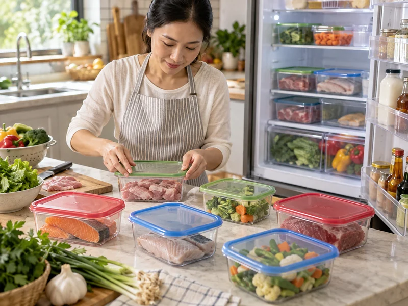 Người dùng chia thực phẩm thành các hộp kín trước khi bảo quản lạnh