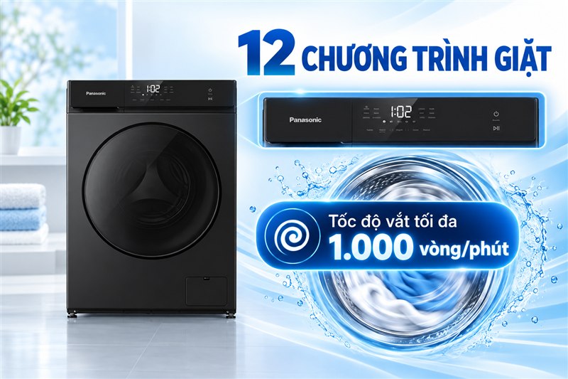 NA-164JF1BVT có 12 chương trình giặt và tốc độ vắt 1000 vòng mỗi phút