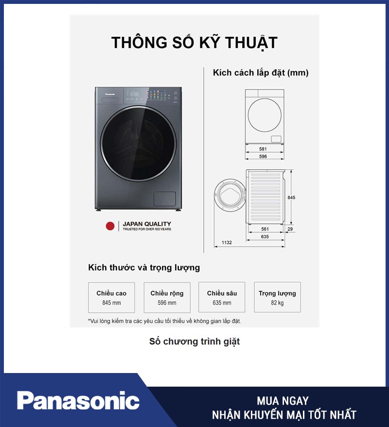 Kích thước máy giặt