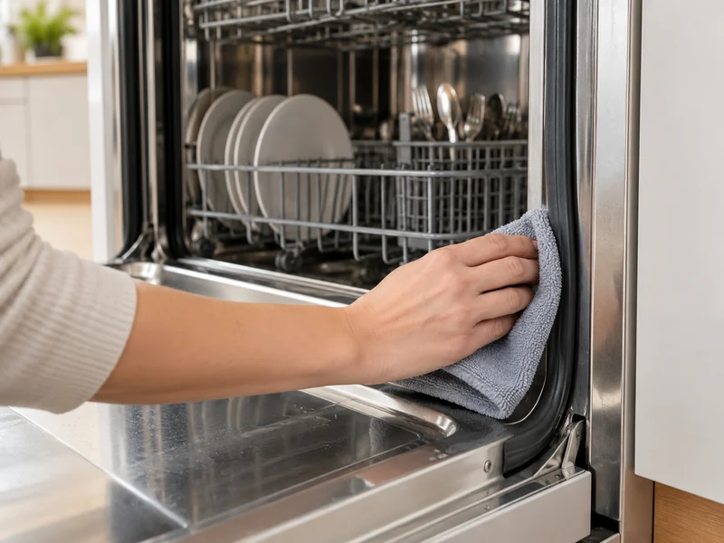 Khăn mềm lau mép cửa và gioăng của máy rửa bát
